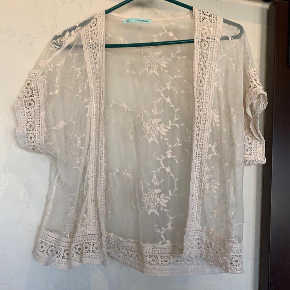 Cream Color open front short sleeve cardigan